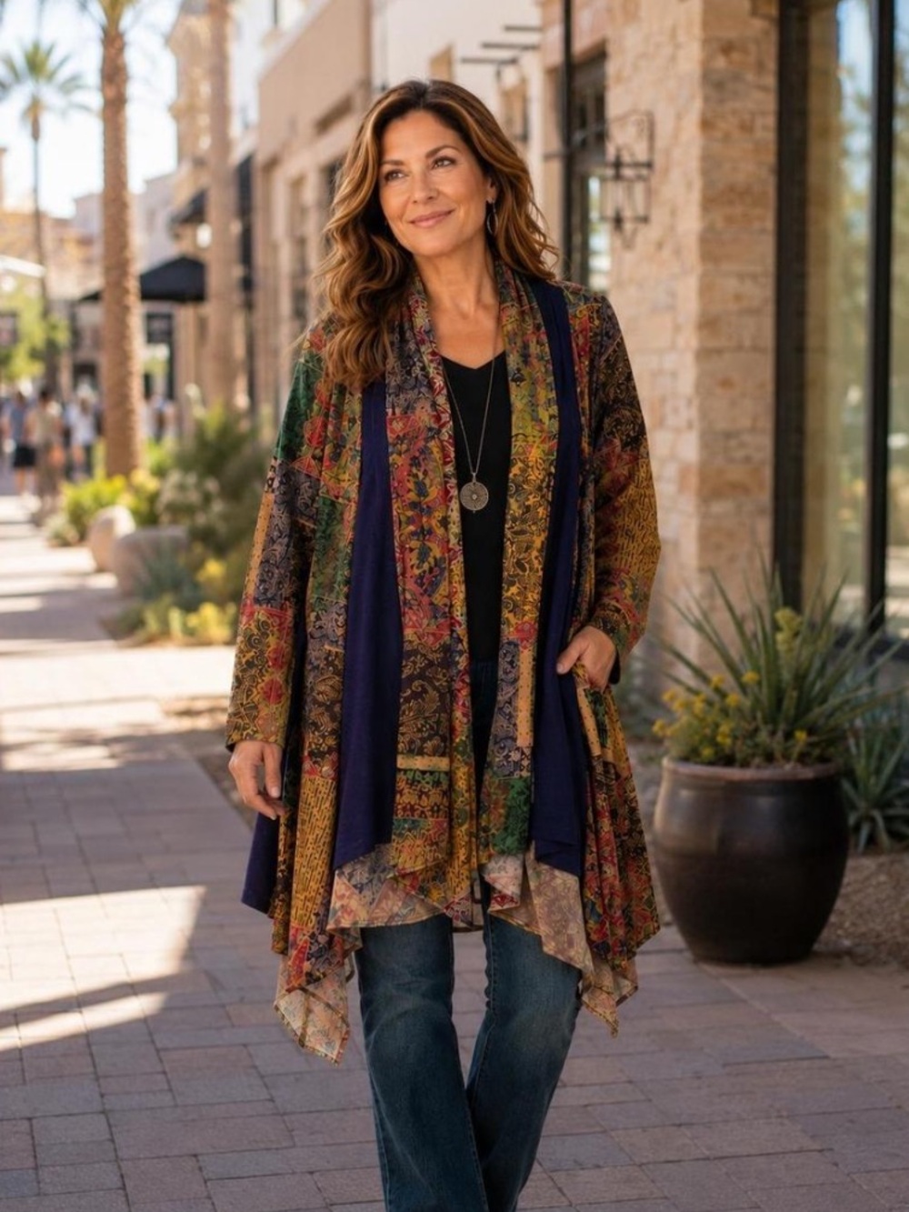 Soft Surroundings Izmir Multi-Print Open Front Cardigan Large